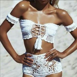 🆕 Off the shoulder high waisted crocheted bikini